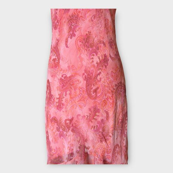 Vintage 90s Y2K City Triangles Ruffled Layered Slip Dress Pink Paisley 11 Flirty - Picture 6 of 9